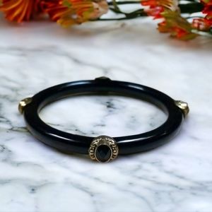 Vintage Black Lucite Crystal Bangle Bracelet